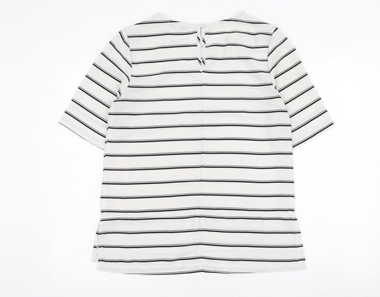 Peacocks Womens Ivory Striped Polyester Tunic T-Shirt Size 10 Round Neck