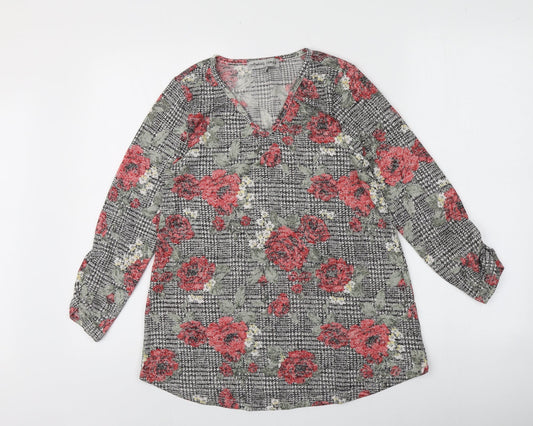 Absolutely Famous Womens Multicoloured Floral Polyester Basic T-Shirt Size 8 Round Neck