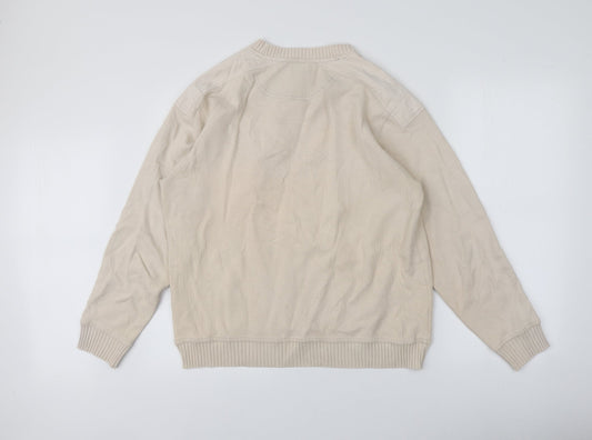 BHS Mens Beige Round Neck  Cotton Pullover Jumper Size M