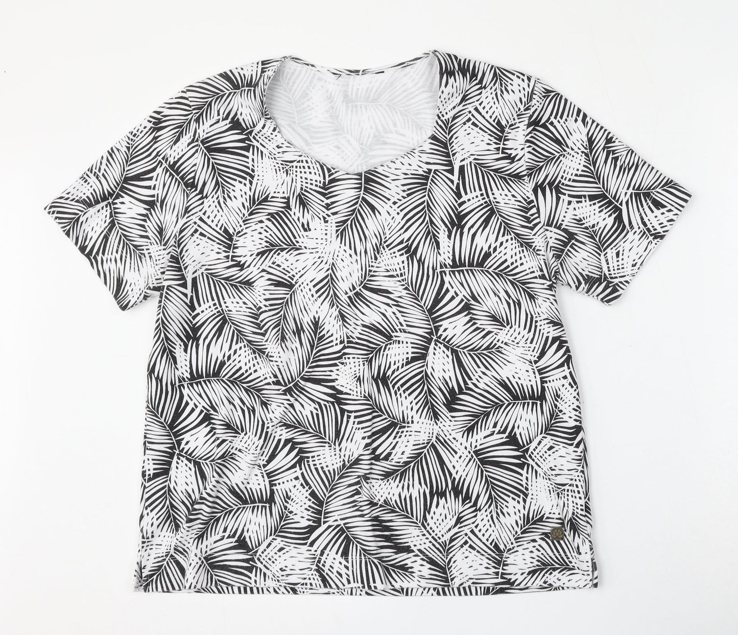 TIGI Womens White Floral Polyester Basic T-Shirt Size L Round Neck