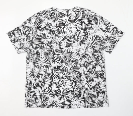 TIGI Womens White Floral Polyester Basic T-Shirt Size L Round Neck