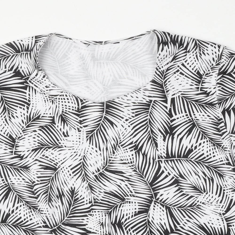 TIGI Womens White Floral Polyester Basic T-Shirt Size L Round Neck
