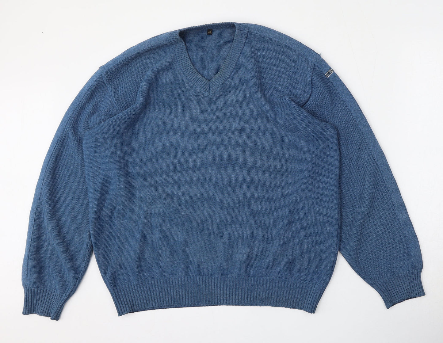 HPR Mens Blue V-Neck  Cotton Pullover Jumper Size L