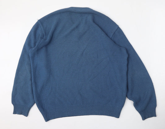 HPR Mens Blue V-Neck  Cotton Pullover Jumper Size L