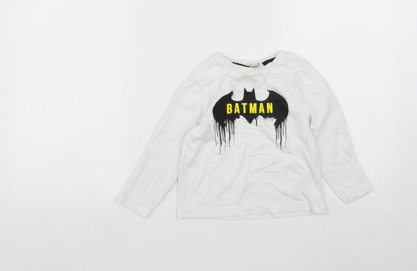 Batman Boys White  Cotton Basic Casual Size 3-4 Years Round Neck