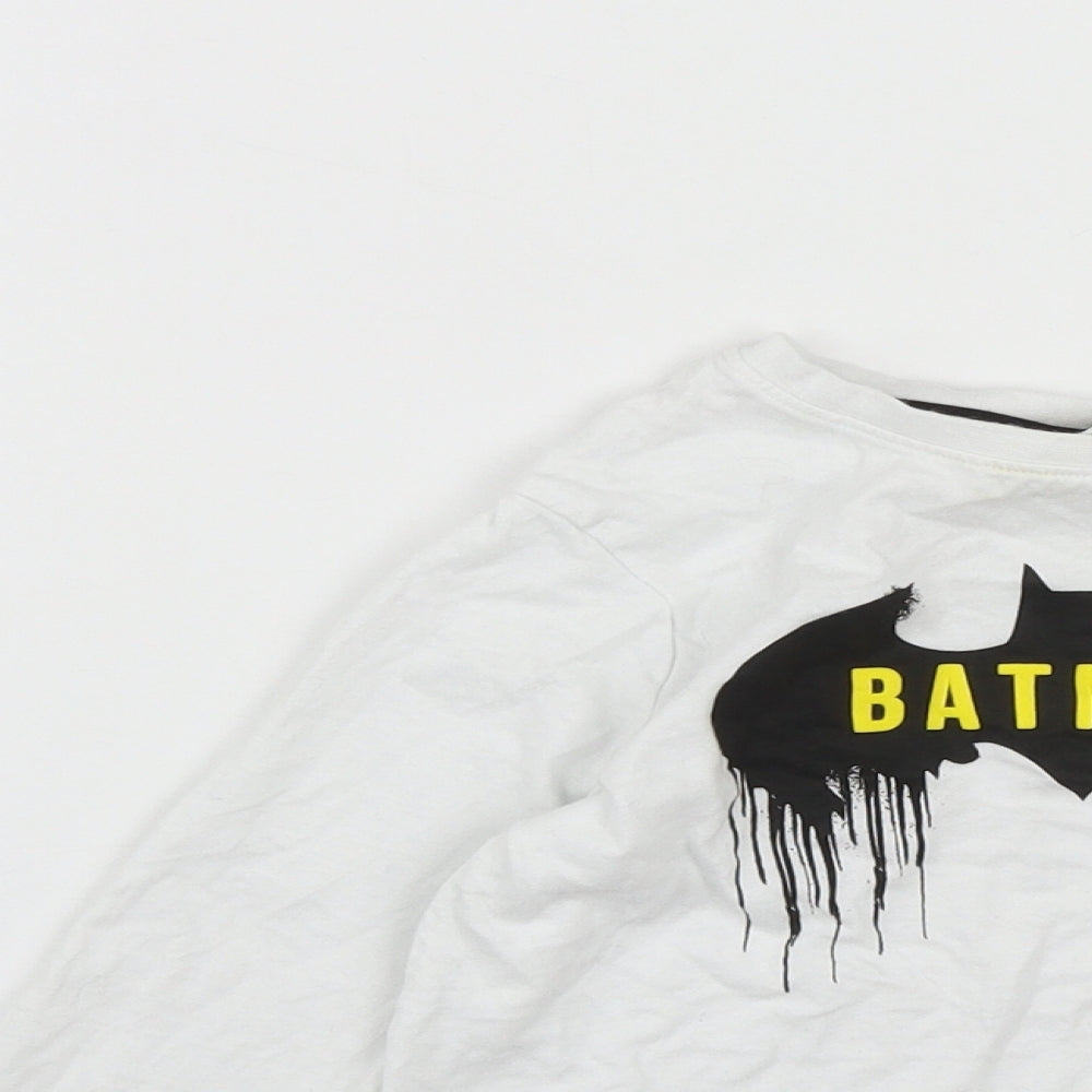 Batman Boys White  Cotton Basic Casual Size 3-4 Years Round Neck