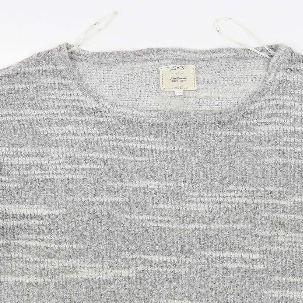 New Look Womens Grey Boat Neck  Polyester Pullover Jumper Size 18