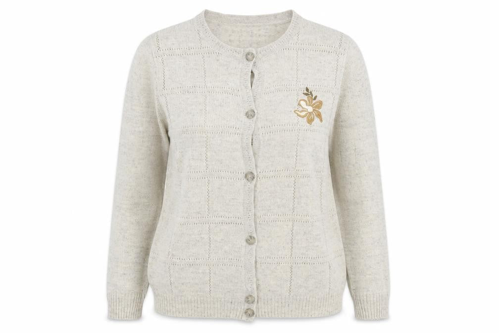 Vilona Womens Beige Boat Neck  Acrylic Cardigan Jumper Size M