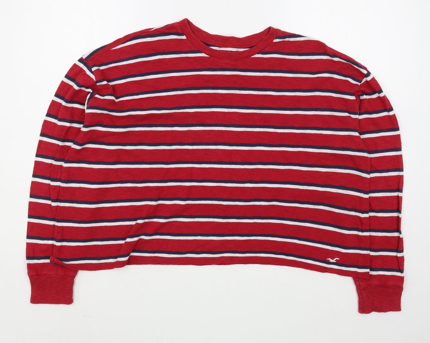 Hollister Womens Red Boat Neck Striped 100% Cotton Pullover Jumper Size M