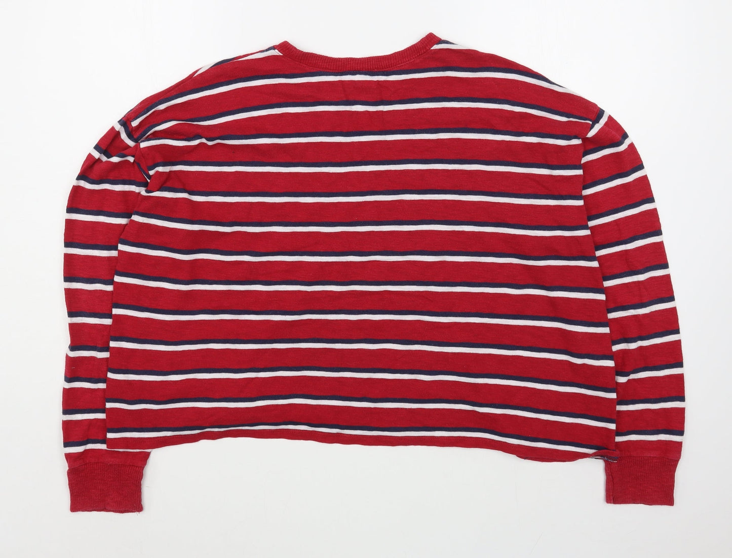 Hollister Womens Red Boat Neck Striped 100% Cotton Pullover Jumper Size M