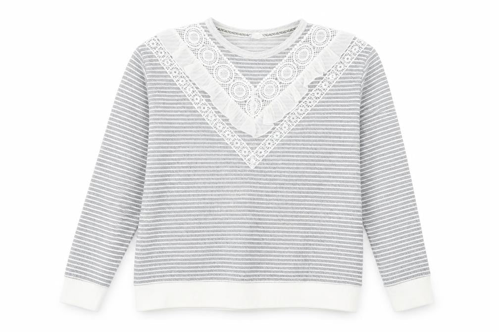 Falmer Heritage Womens Grey Crew Neck Striped Polyester Pullover Jumper Size 12