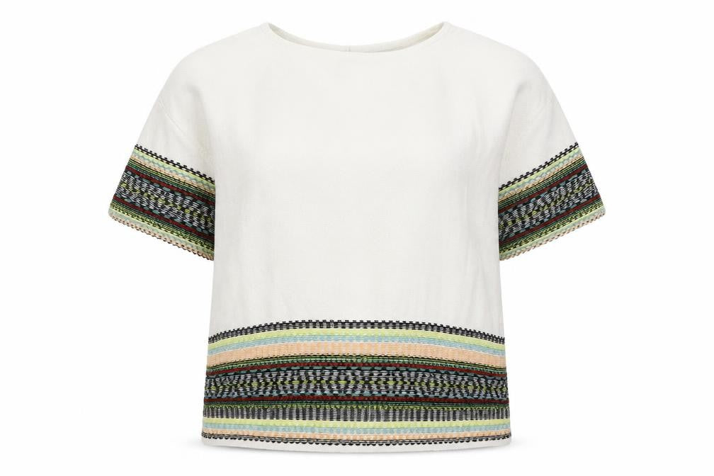 Marks and Spencer Womens White Crew Neck Geometric Cotton Pullover Jumper Size 10