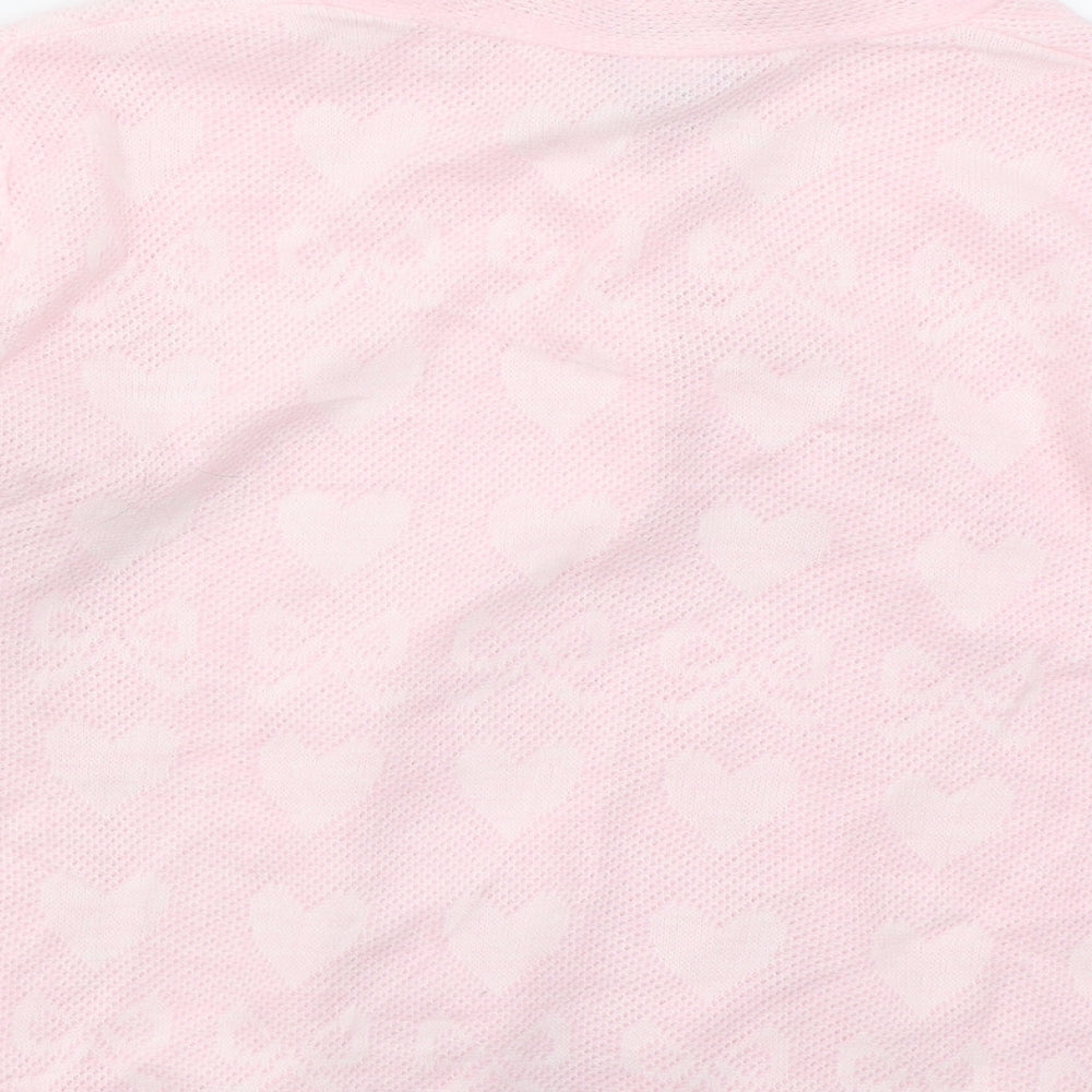 Lux Lux Womens Pink V-Neck  Acrylic Cardigan Jumper Size M   - Hearts