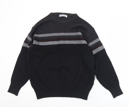 Westbury Mens Black Crew Neck Striped Acrylic Pullover Jumper Size S