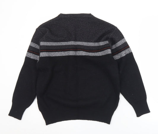 Westbury Mens Black Crew Neck Striped Acrylic Pullover Jumper Size S