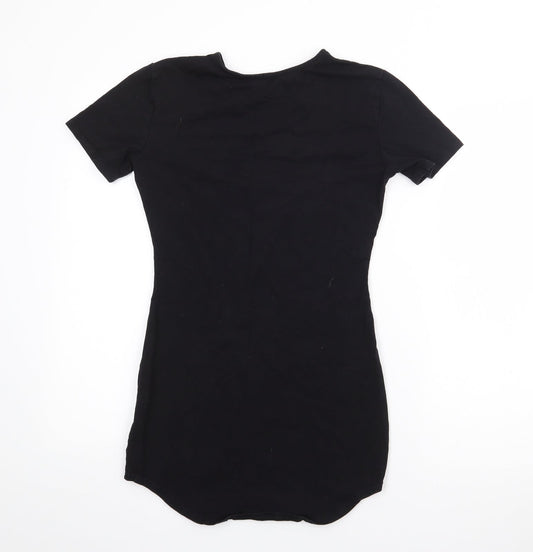 Preowrn Girls Black  Cotton T-Shirt Dress  Size M  Round Neck