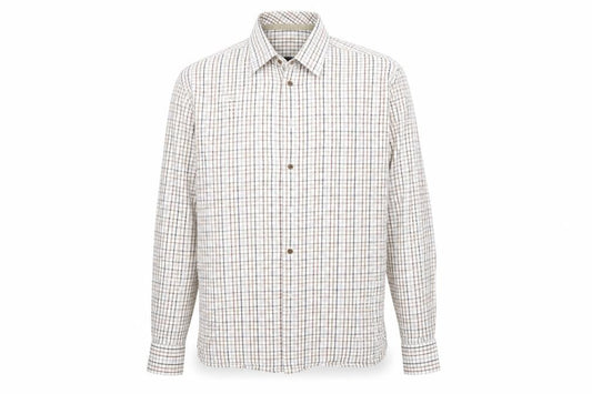 Double TWO Mens Beige Plaid Cotton  Polo Size 40 Collared