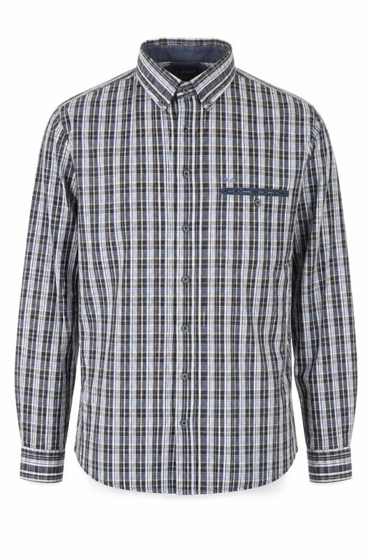 Oakman Mens Blue Plaid Cotton  Polo Size L Collared