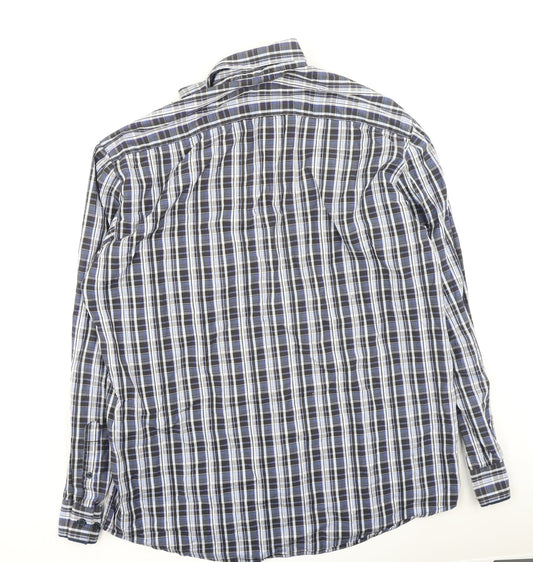 Oakman Mens Blue Plaid Cotton  Polo Size L Collared