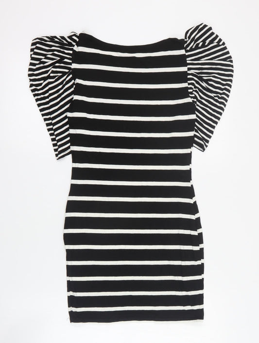 Exhibit Womens Black Striped Viscose Bodycon  Size 10  Round Neck Pullover