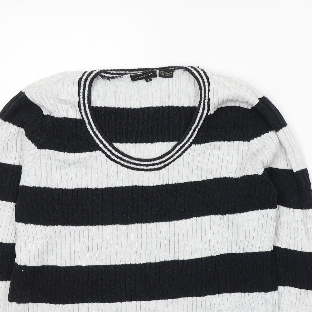 Jeanne Pierre Womens Black Round Neck Striped Cotton Pullover Jumper Size L