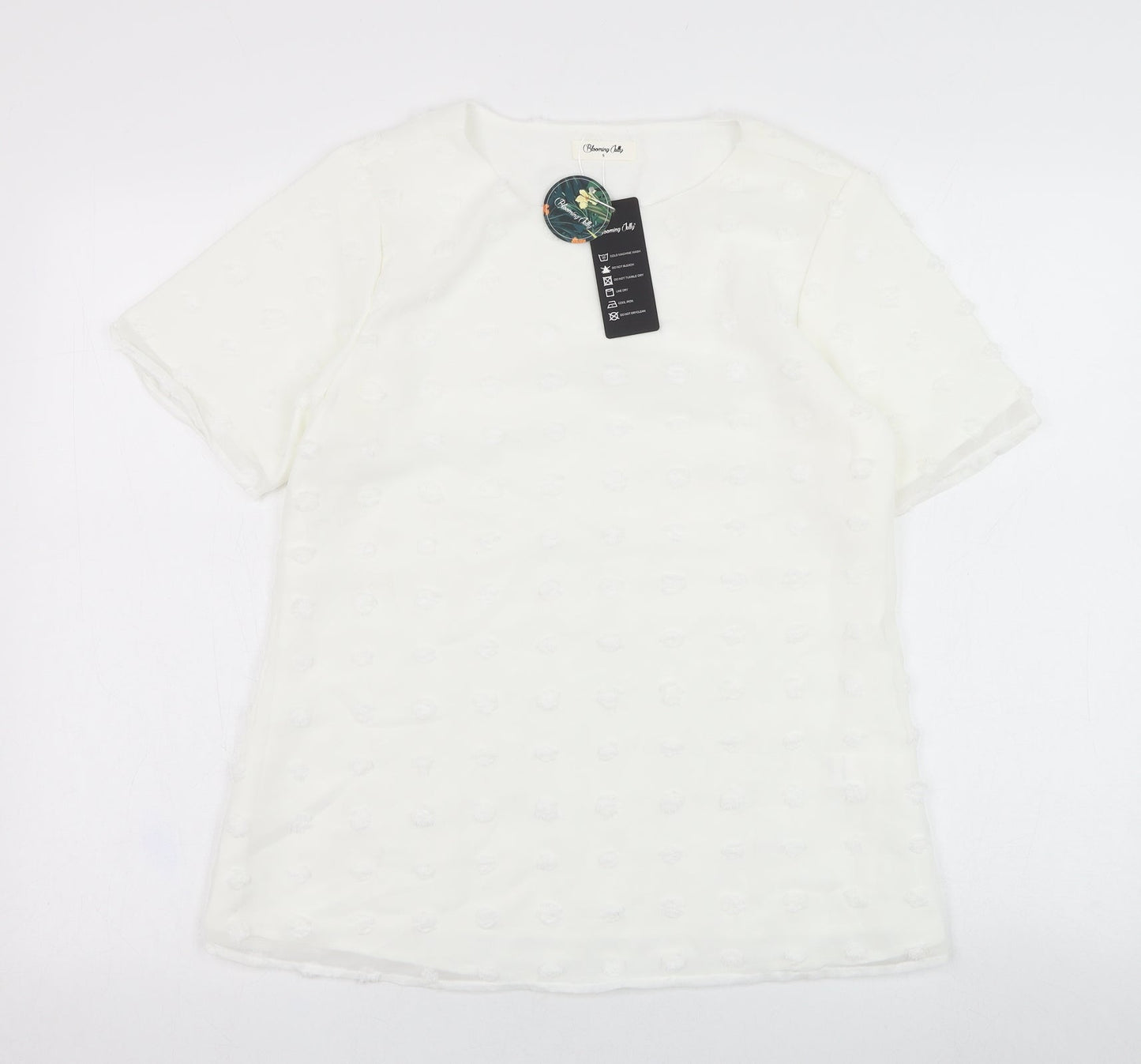 Blooming Jelly Womens White  Polyester Tunic Blouse Size S Round Neck