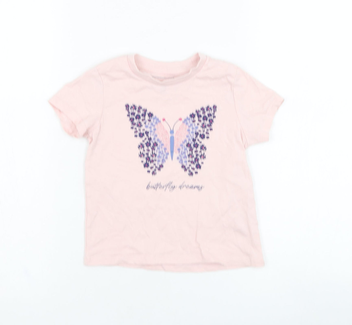Very Girls Pink  Cotton Basic T-Shirt Size 4-5 Years Round Neck Pullover - Butterfly