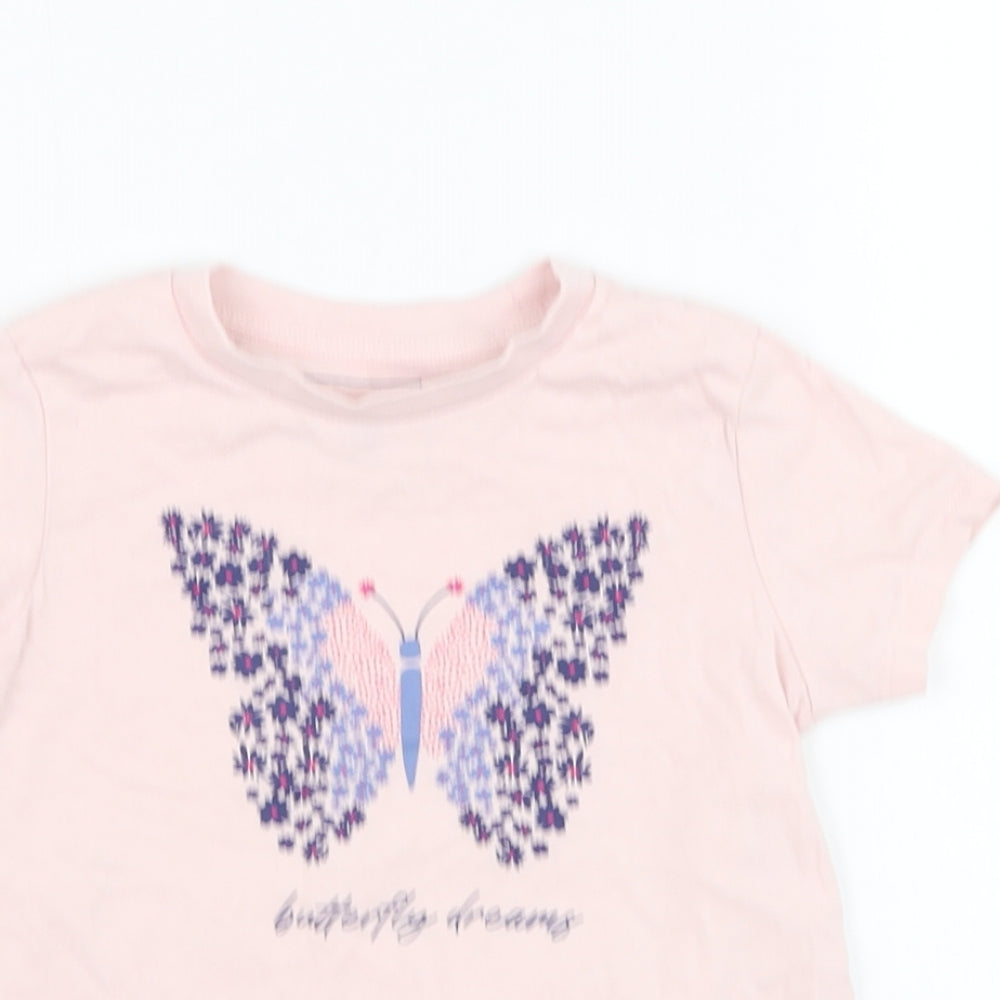 Very Girls Pink  Cotton Basic T-Shirt Size 4-5 Years Round Neck Pullover - Butterfly