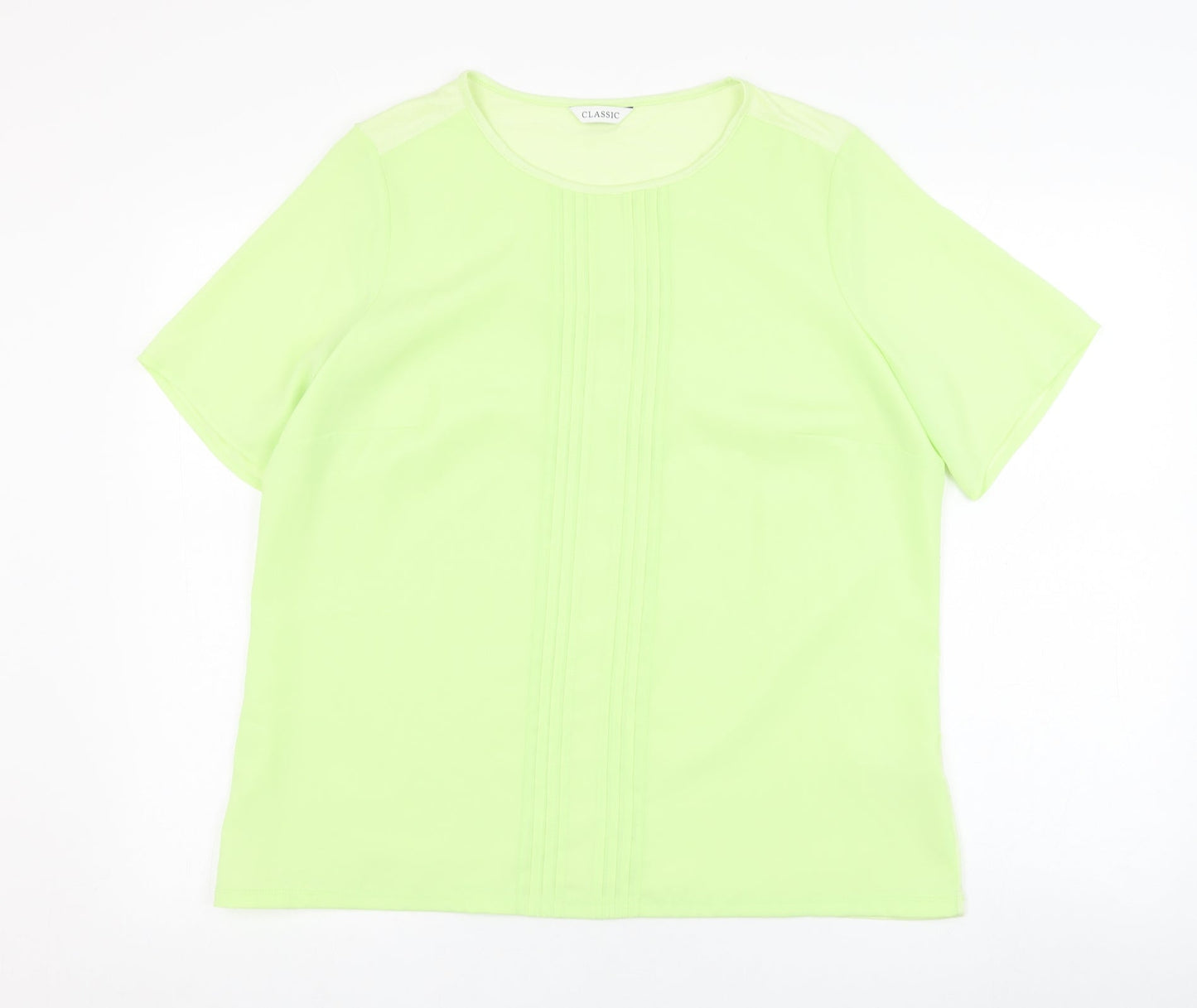 Marks and Spencer Womens Green  Viscose Basic Blouse Size 14 Round Neck