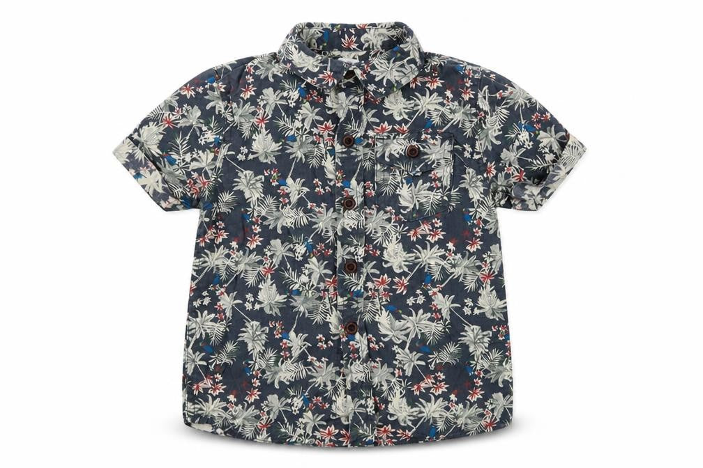 F&F Boys Green Floral Cotton Basic Button-Up Size 2-3 Years Collared Button