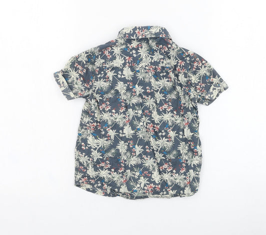 F&F Boys Green Floral Cotton Basic Button-Up Size 2-3 Years Collared Button