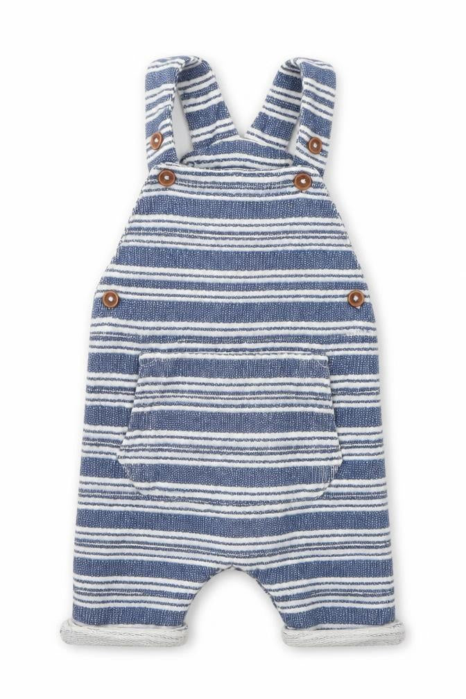 Dunnes Boys Blue Striped Cotton Dungaree One-Piece Size 6-9 Months  Button