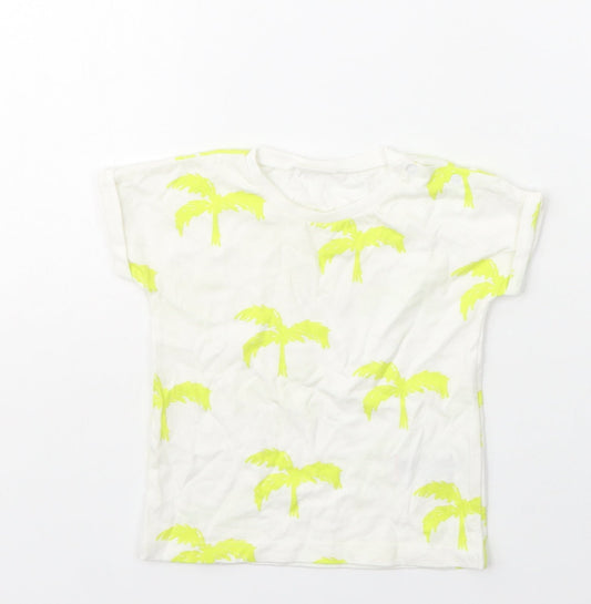 Next  Girls Ivory  Cotton Basic T-Shirt Size 6-9 Months Crew Neck  - Palm Tree Print