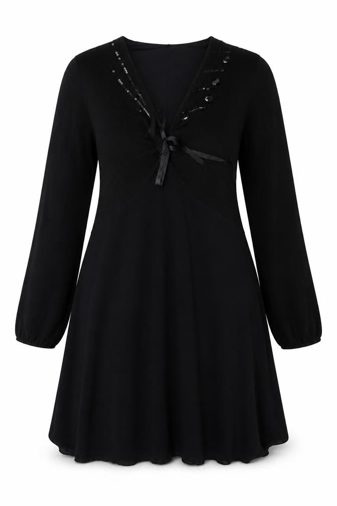 Preworn Womens Black  Viscose Fit & Flare  Size L  V-Neck