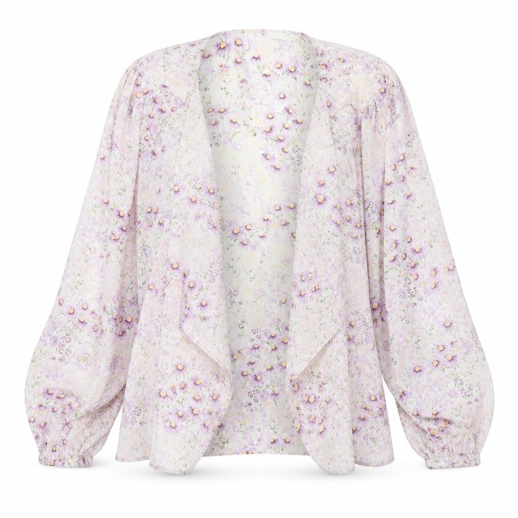 H&M Womens Purple Round Neck Floral Polyester Cardigan Jumper Size L