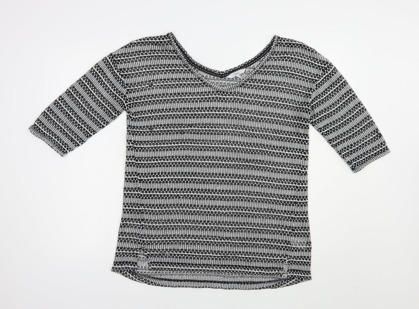 NEXT Womens Grey Scoop Neck Striped Polyester Pullover Jumper Size 14