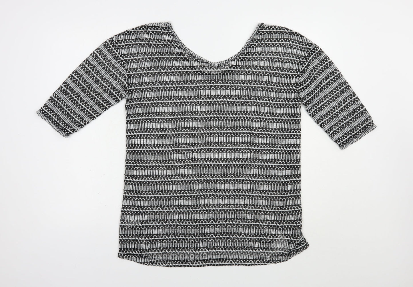 NEXT Womens Grey Scoop Neck Striped Polyester Pullover Jumper Size 14