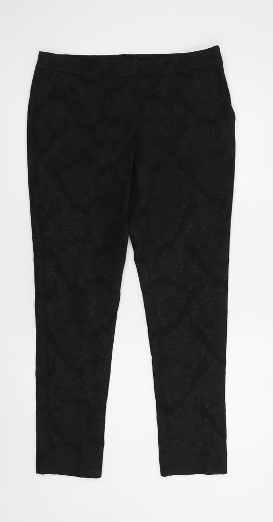 NEXT Womens Black Floral Cotton Dress Pants Trousers Size 10 L29 in Regular Hook & Eye