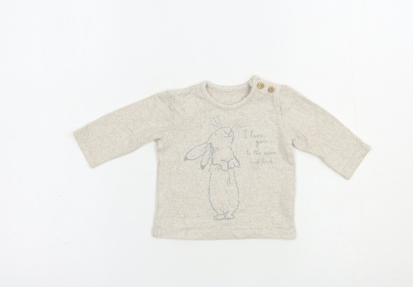 George Baby Beige  Viscose Pullover T-Shirt Size 0-3 Months Crew Neck Pullover - Bunny