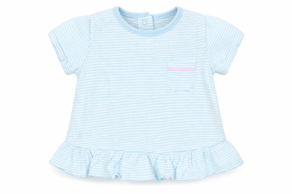 Dunnes Baby Blue Striped Cotton Basic T-Shirt Size 3-6 Months Crew Neck Snap