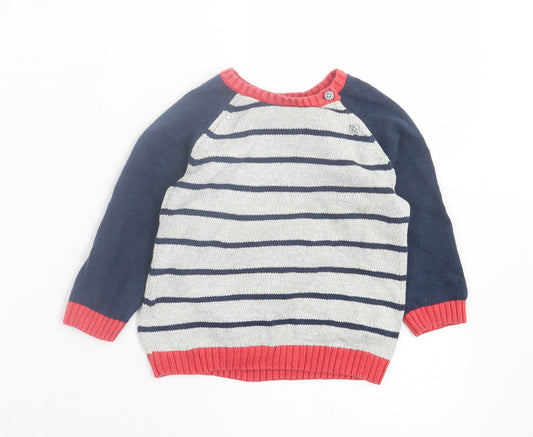 F7F Boys Multicoloured Striped Cotton Pullover Jumper Size 9-12 Months  Button