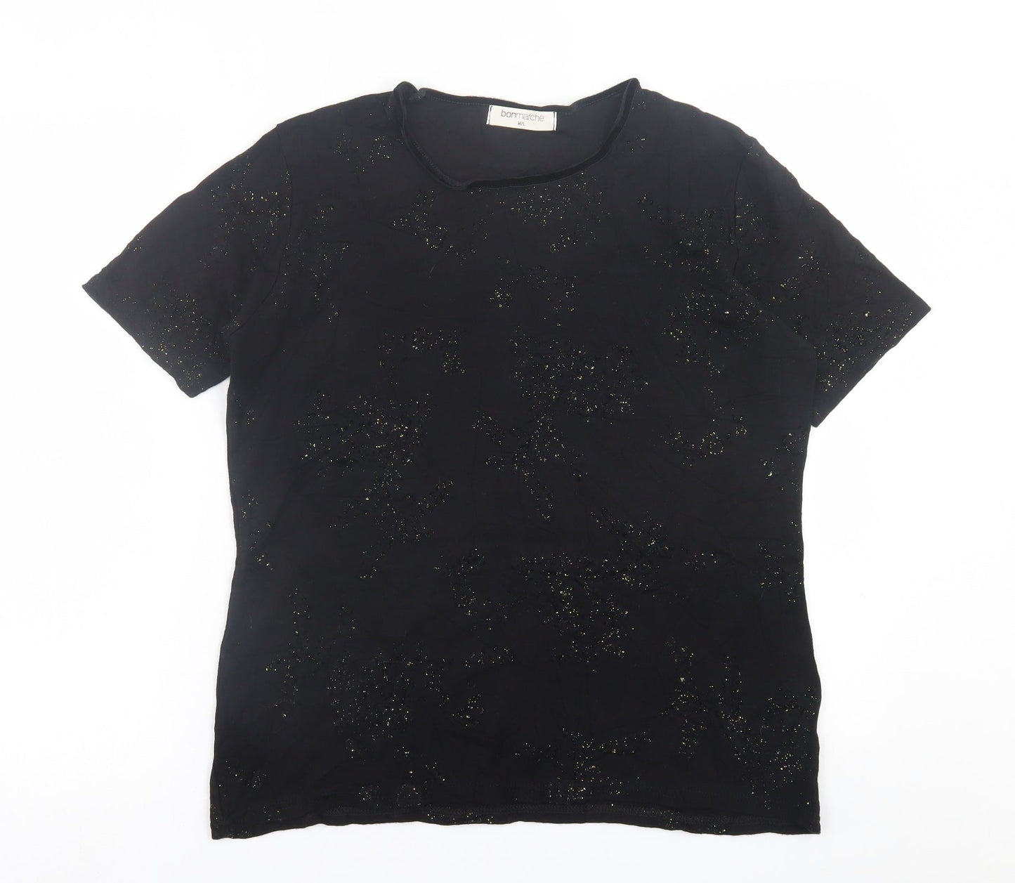 bonmarch Womens Black  Viscose Basic T-Shirt Size M Crew Neck