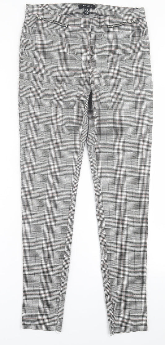 New Look Womens Grey Plaid Polyester Trousers  Size 12 L30 in Regular Hook & Eye