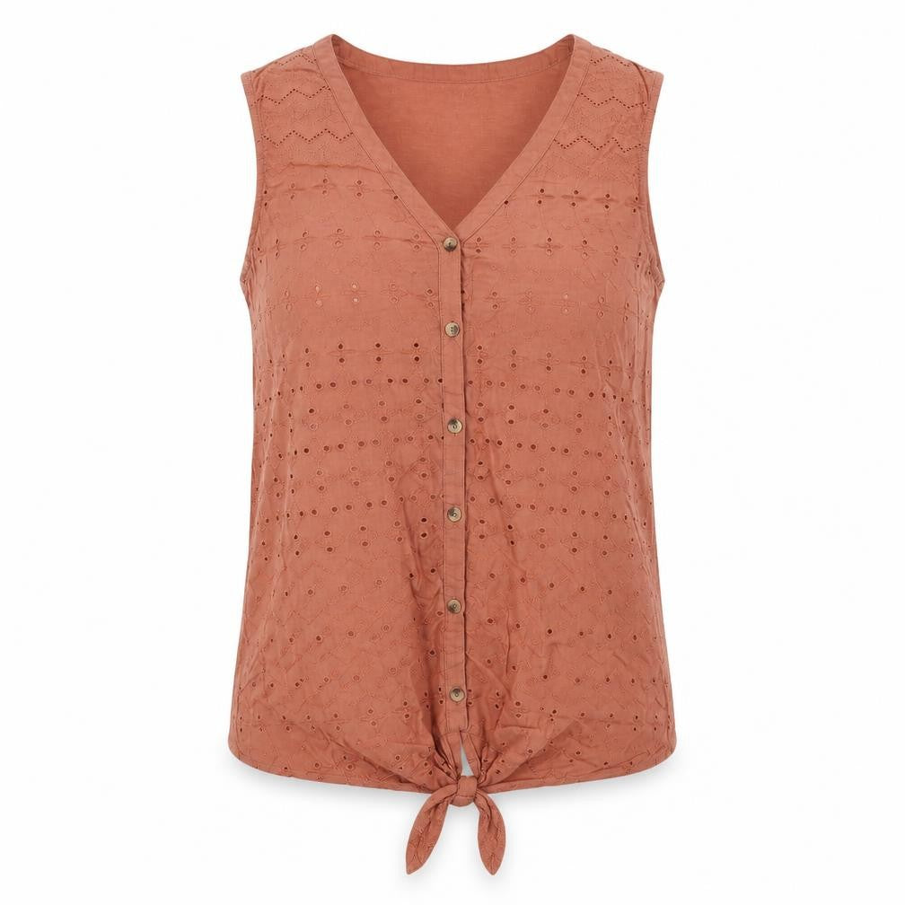 Dunnes Womens Brown  Cotton Basic Blouse Size XS V-Neck