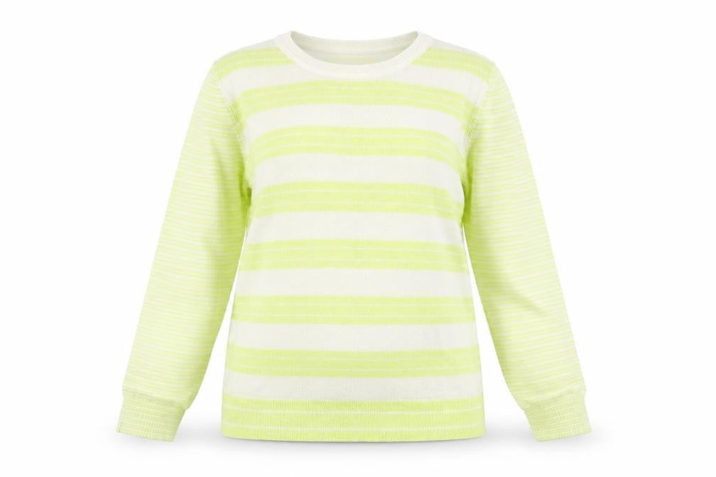 Marks and Spencer Womens White Crew Neck Striped Acrylic Pullover Jumper Size 14