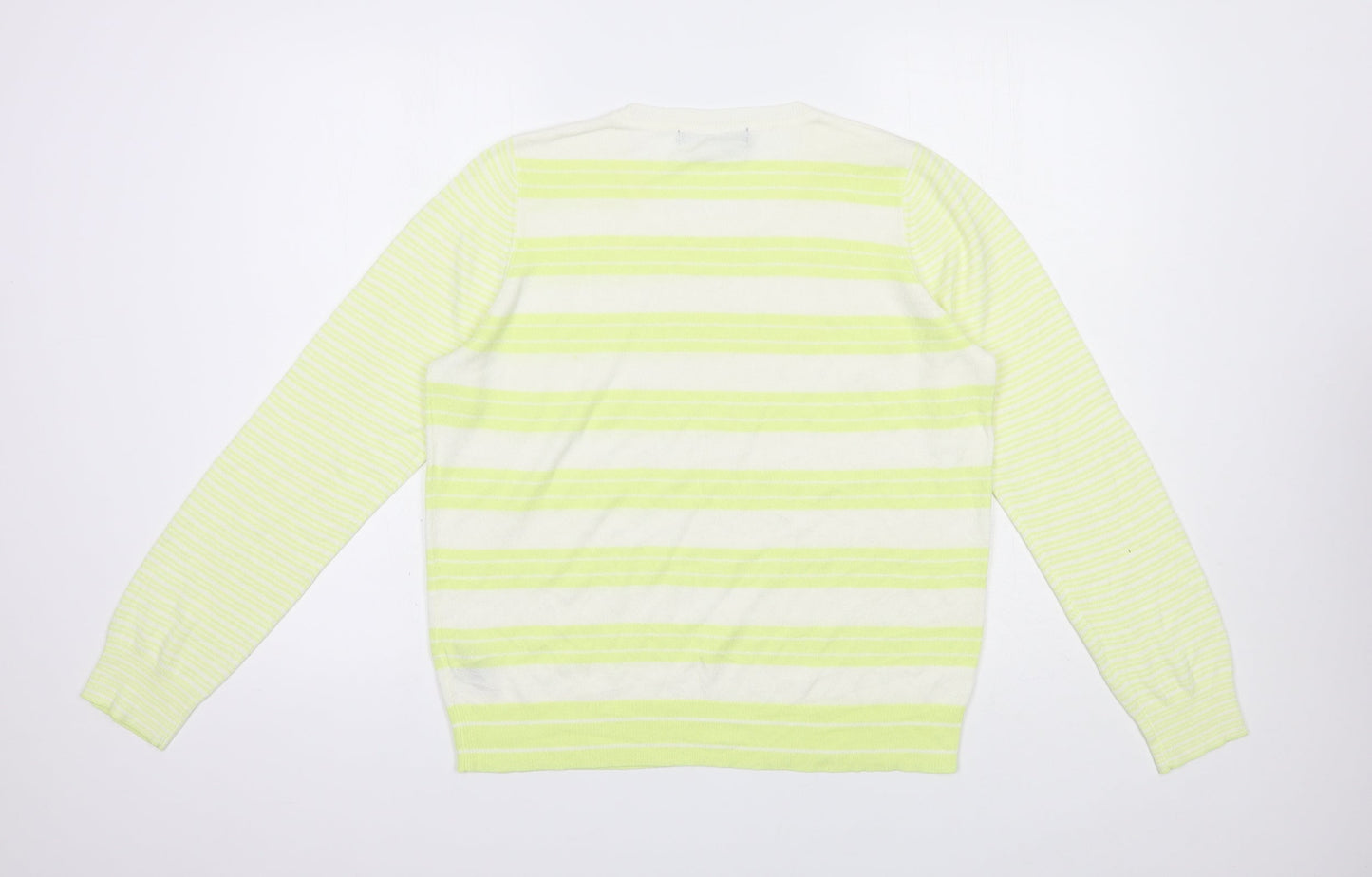 Marks and Spencer Womens White Crew Neck Striped Acrylic Pullover Jumper Size 14