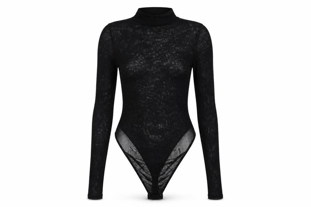 Missg Womens Black Geometric Polyester Bodysuit One-Piece Size M  Snap - Cross Pattern
