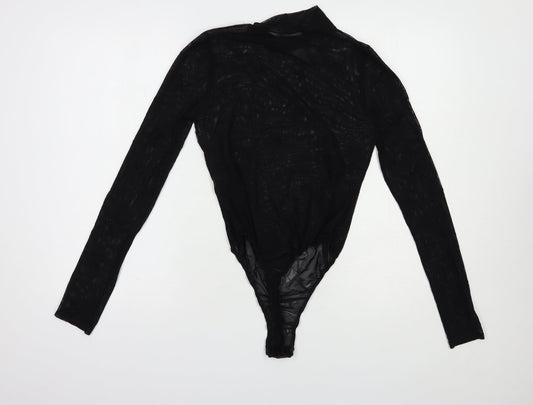 Missg Womens Black Geometric Polyester Bodysuit One-Piece Size M  Snap - Cross Pattern