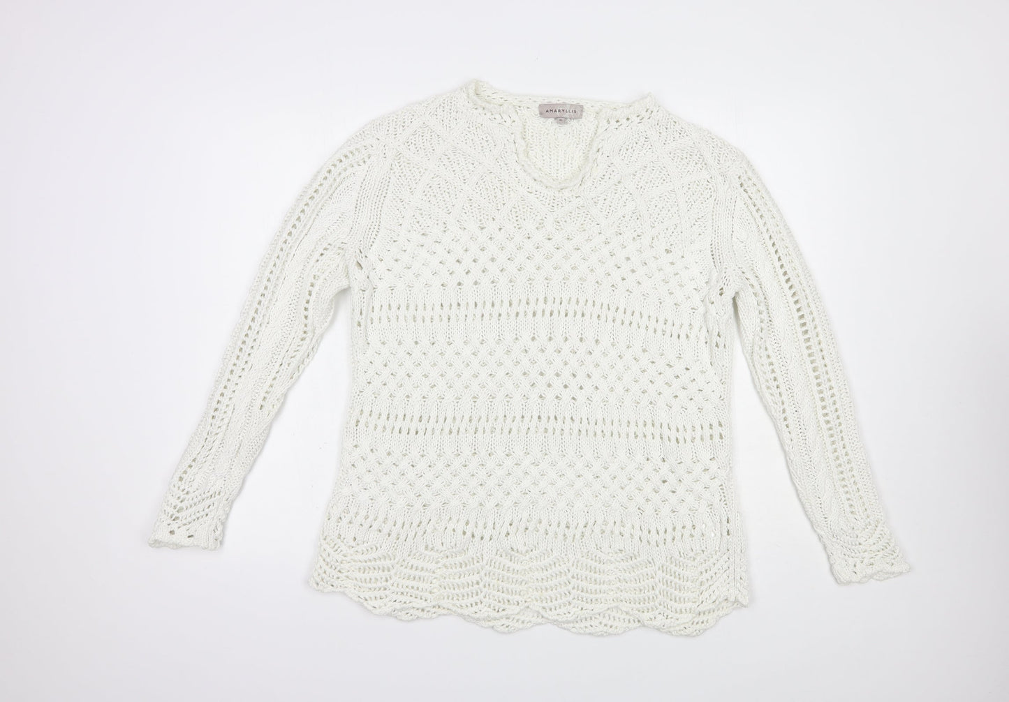 Amaryllis Womens White V-Neck  Cotton Pullover Jumper Size XL