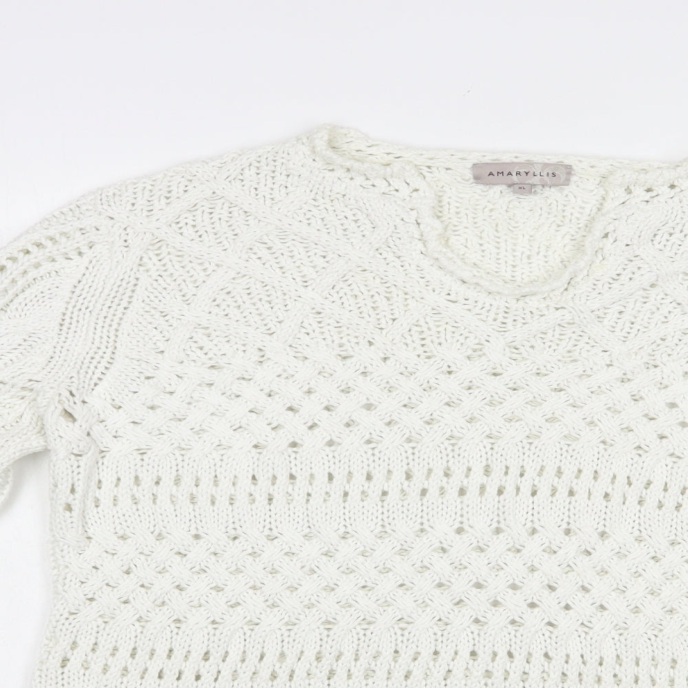 Amaryllis Womens White V-Neck  Cotton Pullover Jumper Size XL